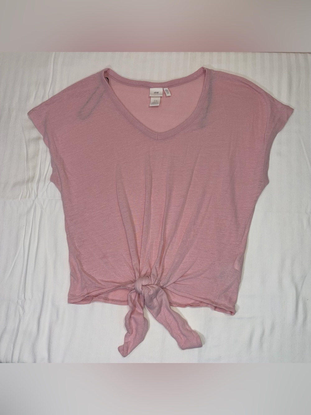 H&M Dusty Pink V-Neck Tie-Front Top